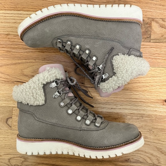 Cole Haan Waterproof Suede Winter Hiking Boots Grey Pink Size 7 - Picture 1 of 8